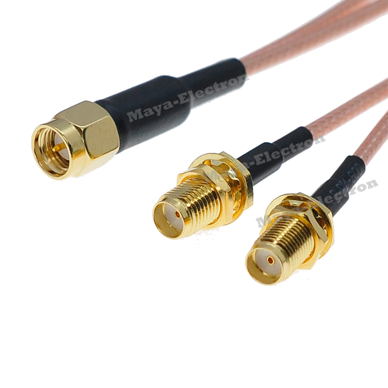 SMA male plug to two double SMA female jack RG316 Y Splitter Wifi Antenna Extension Cable